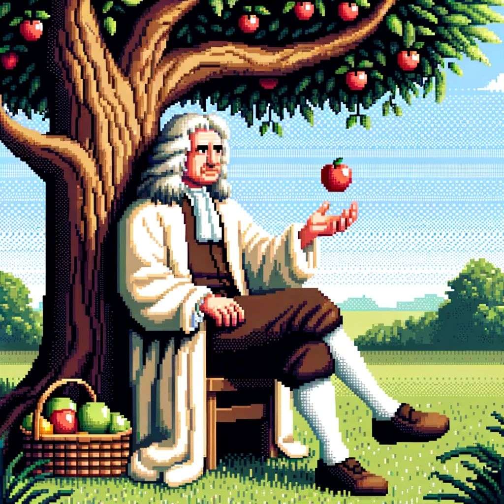 the discovery of gravity, pixel art
